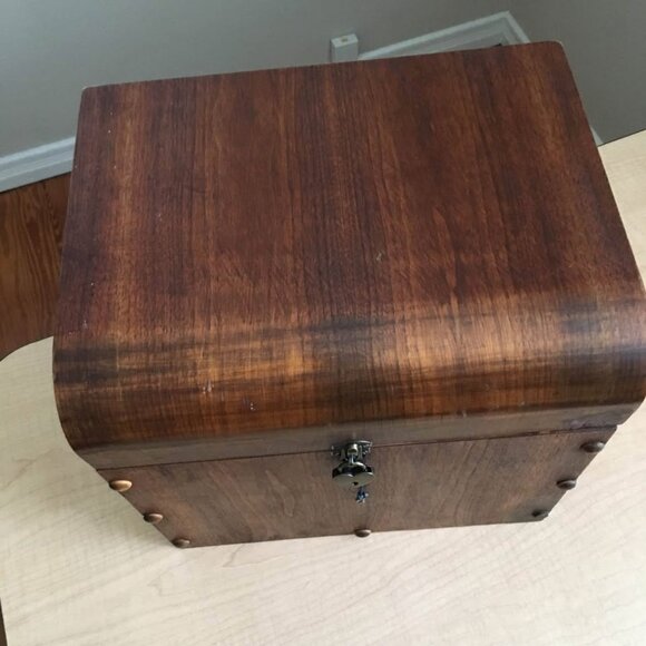 Vintage Large Storage Box Solid Hardwood Lid/Lock/Key Brass Hardware | 14x13x10 - Picture 4 of 11